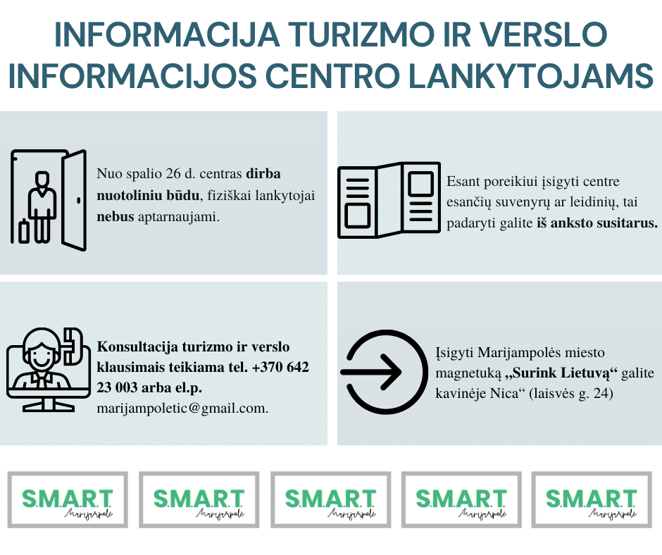 You are currently viewing Informacija Marijampolės turizmo ir verslo informacinio centro „SMART Marijampolė“ lankytojams