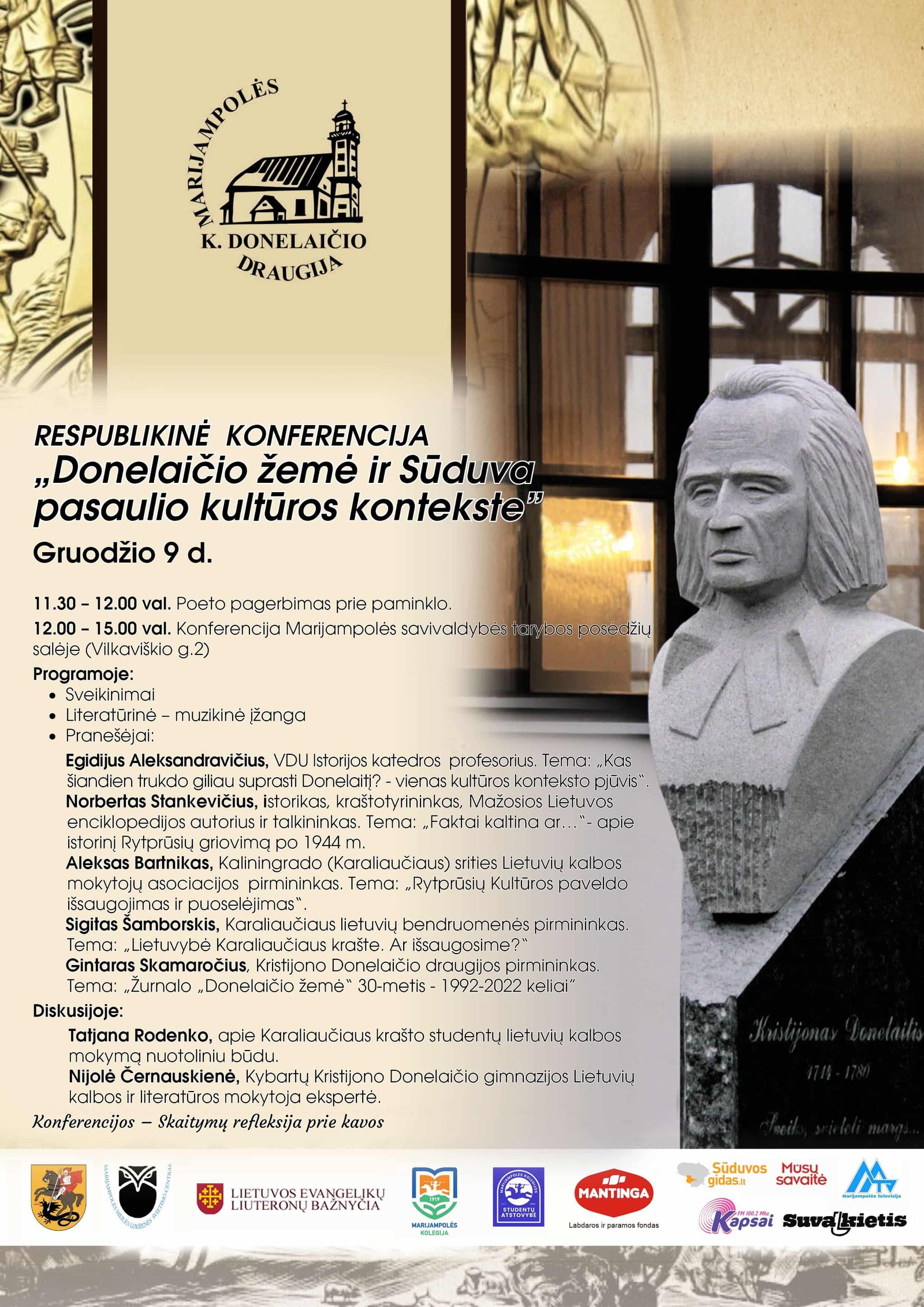 You are currently viewing Kviečia respublikinė konferencija „Donelaičio žemė ir Sūduva pasaulio kultūros kontekste“